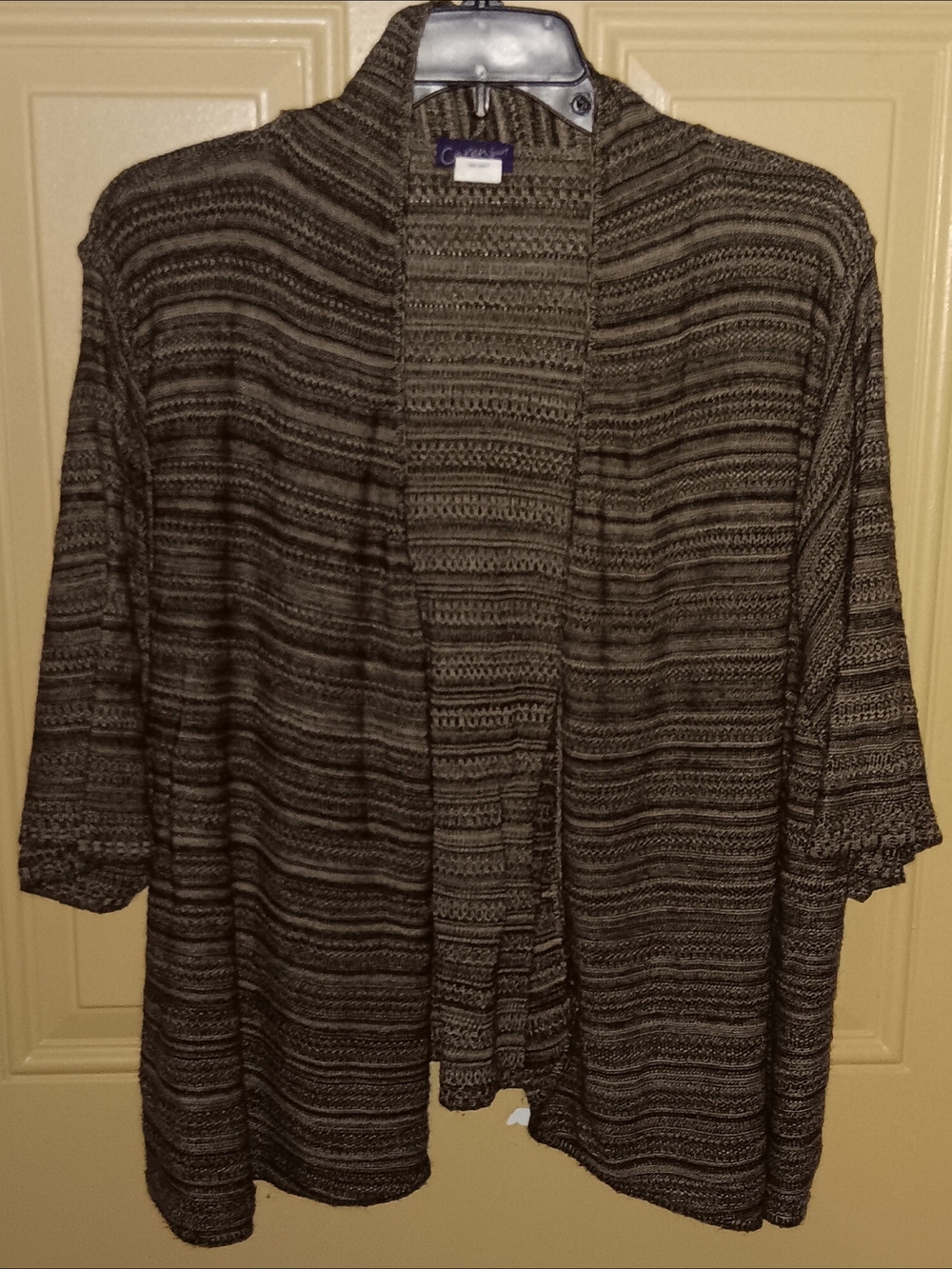 Caren Sport Open Knit Striped Cardi - Brown And Tan